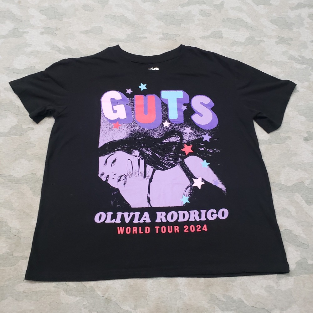Olivia Rodrigo GUTS World Tour 2024 Top Women Large Black Concert Short Sleeve
